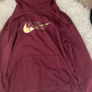 Nike Women's Icon Clash Burgundy Gold Funnel Neck Fleece Hoodie